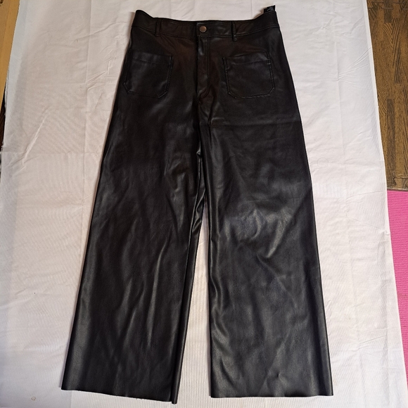 Zara Faux Leather Marine Wide Leg Black Pants - Picture 2 of 11